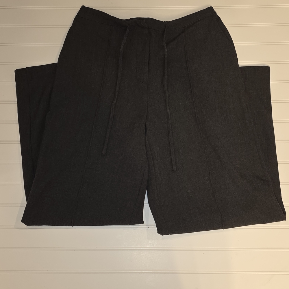 Women's Dark Grey Drawstring Wide Leg Pants